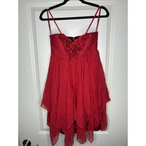 Marc Bouwer Glamit! VTG Babydoll Red Silk Rosette Whimsigoth Romantic Dress Sz 0